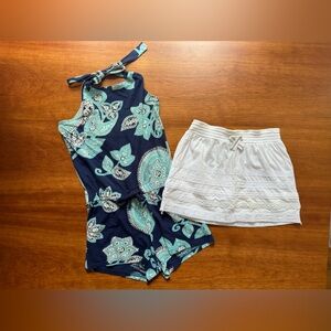 Old Navy halter romper and white skirt